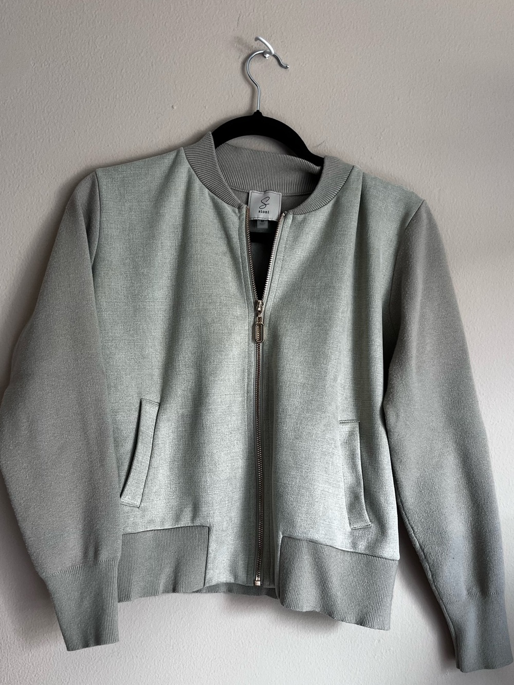 Sioni Light Beige Women's Zip-Front Bomber Jacket Size M